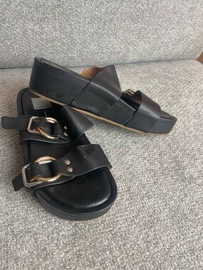 Dolce Vita Black Leather Double-Buckle Slide Sandals